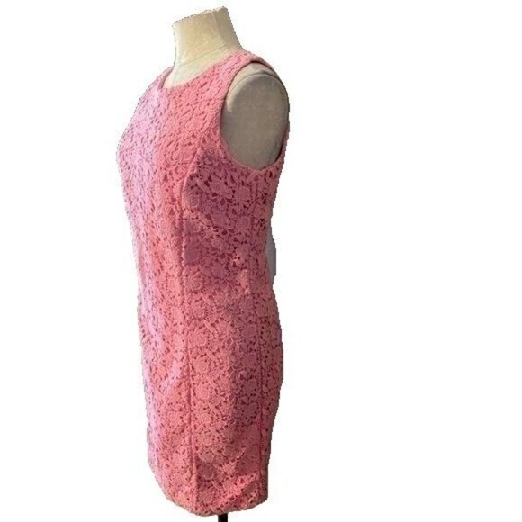 Talbot's Dress Pink 6 Small All Cotton Lace Sheath Sleeveless Classic Summer - Picture 3 of 8